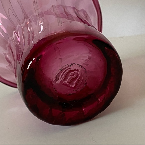 Cranberry Glass Basket by Pilgrim with Clear Glass Handles 5.5” high pink EUC - Picture 4 of 16